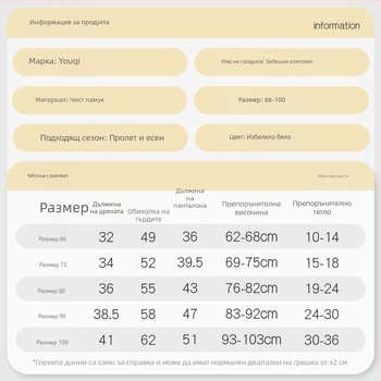 Детски есенен комплект от 100% памук: пижами с термо горнище и долнище, разделени, за деца 1–3 години