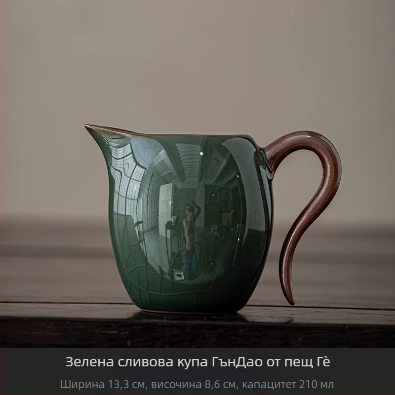 Бежова порцеланова чаша за чай с дръжка – защита срещу изгаряне, комплект Kung Fu чай, единична за офис или дом