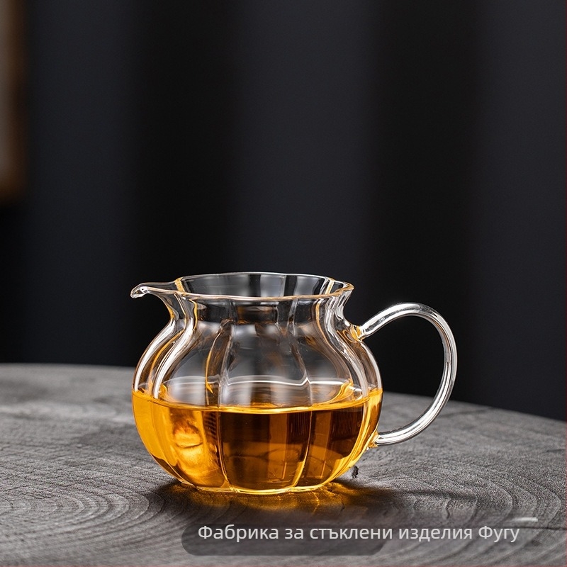 Стъклена чаша Gongfu за равномерно разпределяне на чай със шарка сливово цвете, комплект аксесоари за чай, разделител за чай, термоустойчиво стъкло