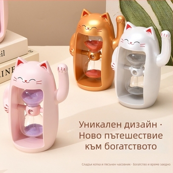 Манеки Неко пясъчен часовник-таймер за деца, сладка бюро украса за учене на времето, 30 минути, подарък за рожден ден