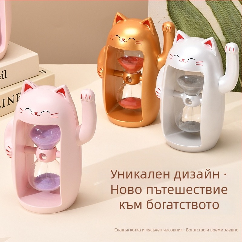 Манеки Неко пясъчен часовник-таймер за деца, сладка бюро украса за учене на времето, 30 минути, подарък за рожден ден