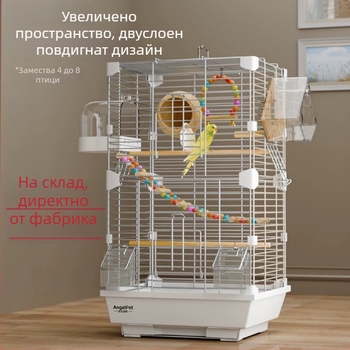 Акрилна клетка за птици с пейзаж на папагал, голяма клетка във вилен стил, мотив с бродирано око и пион