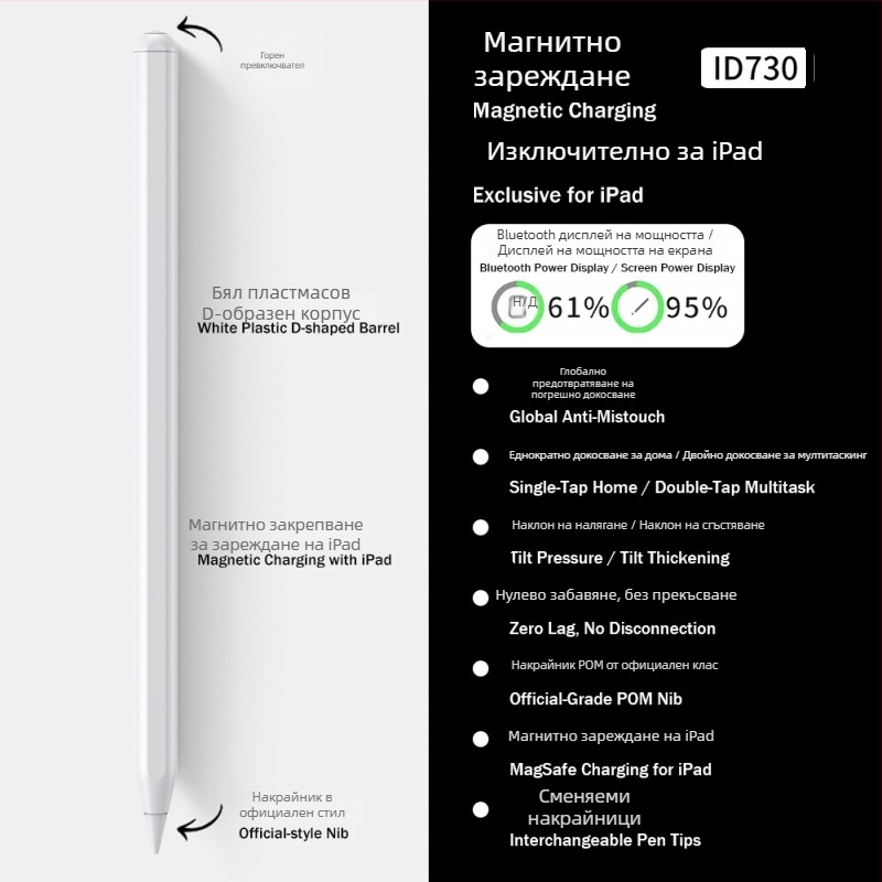 3-светодиоден индикатор за захранване, магнитен капацитивен стилус за iPad — рисуване и писане