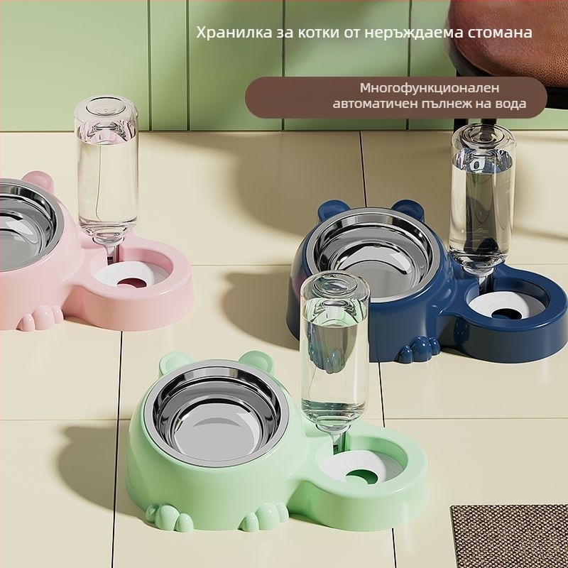 Автоматична двойна купа за вода и храна за домашни любимци, голям капацитет, от неръждаема стомана