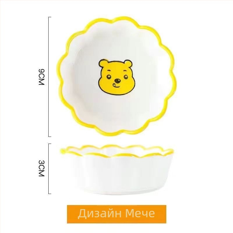 Ръчно рисувана карикатурна керамична чиния за сос с животни и дантелен кант – сладък дизайн