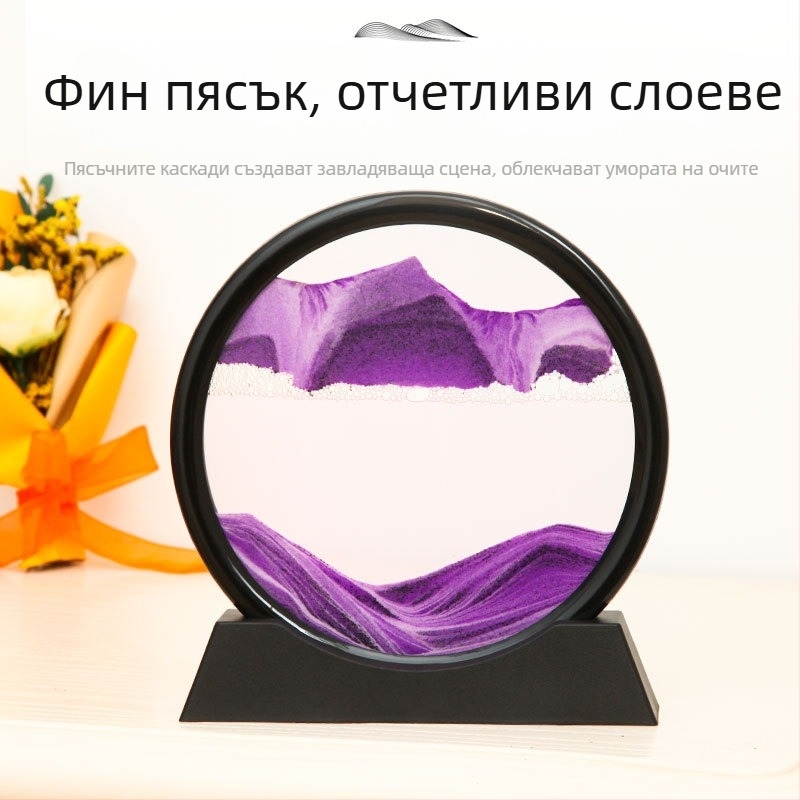 Плавеща песъчена картина-орнамент и часовникова лампа за всекидневна, винен шкаф и телевизионен шкаф – стъклена ръчна изработка, модерен подарък за офис и бизнес