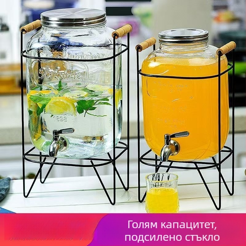 Стъклена бъчва с кран за сок, вода, бира и плодов чай