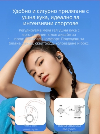Bluetooth слушалки с закачалка за ухото, истински безжични, спортен модел 2024, дълъг живот на батерията, подходящи за бягане, Android съвместими