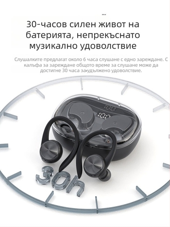 Bluetooth слушалки с закачалка за ухото, истински безжични, спортен модел 2024, дълъг живот на батерията, подходящи за бягане, Android съвместими