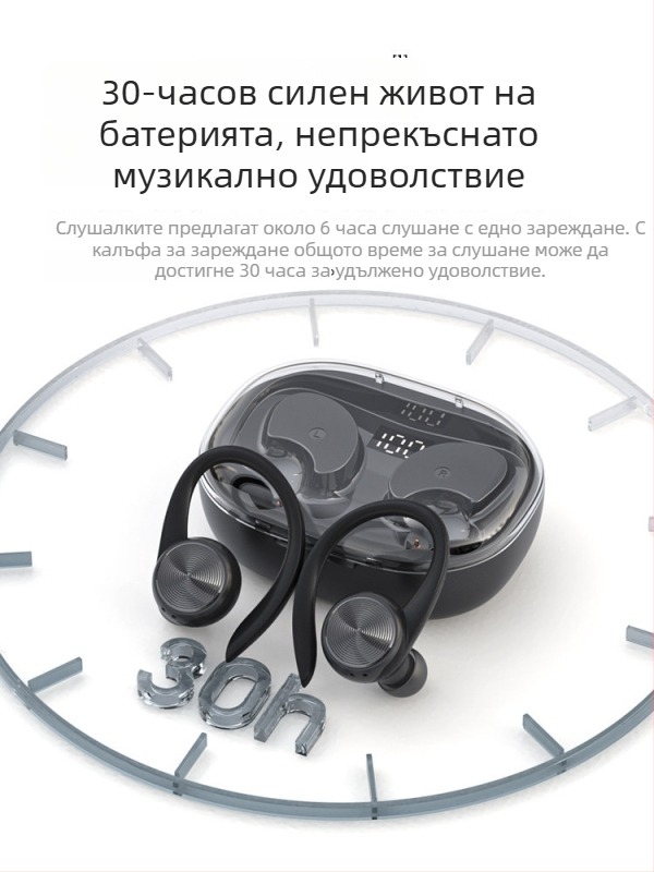 Bluetooth слушалки с закачалка за ухото, истински безжични, спортен модел 2024, дълъг живот на батерията, подходящи за бягане, Android съвместими