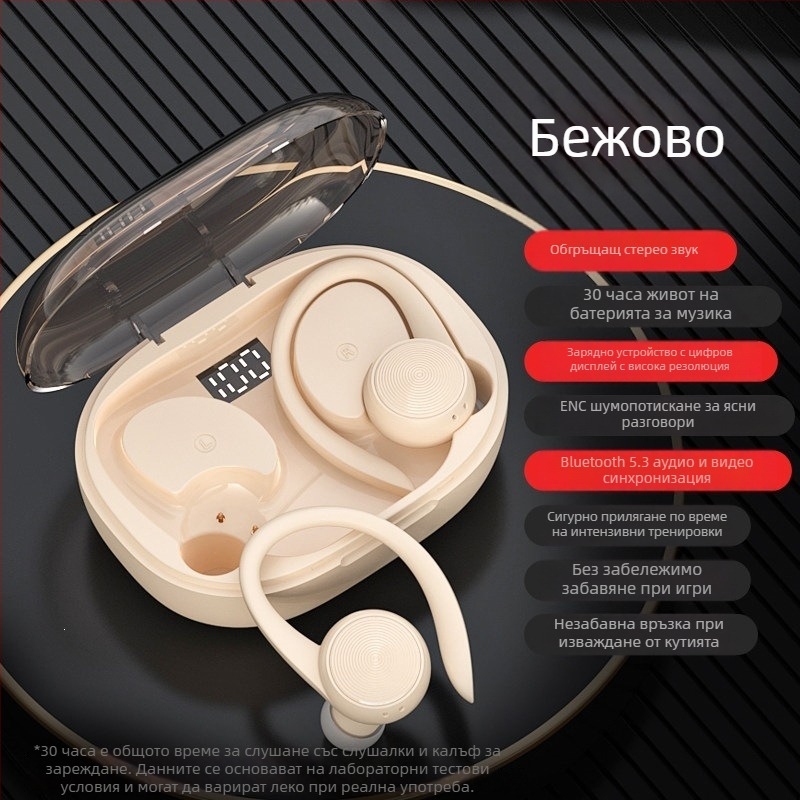 Bluetooth слушалки с закачалка за ухото, истински безжични, спортен модел 2024, дълъг живот на батерията, подходящи за бягане, Android съвместими