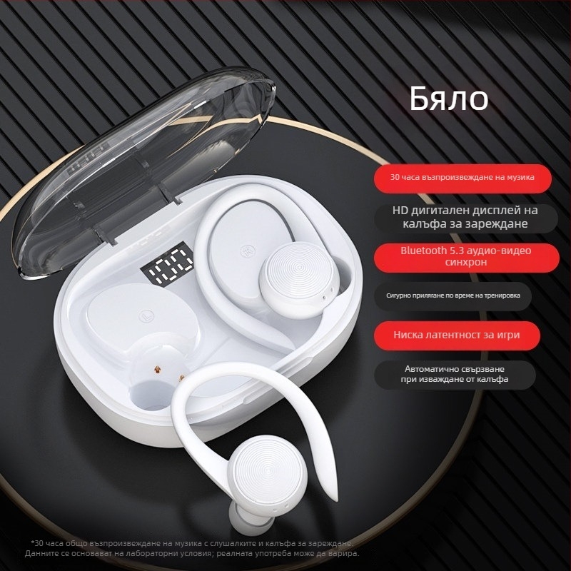 Bluetooth слушалки с закачалка за ухото, истински безжични, спортен модел 2024, дълъг живот на батерията, подходящи за бягане, Android съвместими