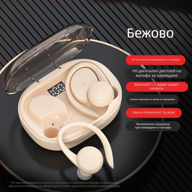 Bluetooth слушалки с закачалка за ухото, истински безжични, спортен модел 2024, дълъг живот на батерията, подходящи за бягане, Android съвместими
