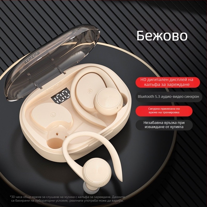 Bluetooth слушалки с закачалка за ухото, истински безжични, спортен модел 2024, дълъг живот на батерията, подходящи за бягане, Android съвместими