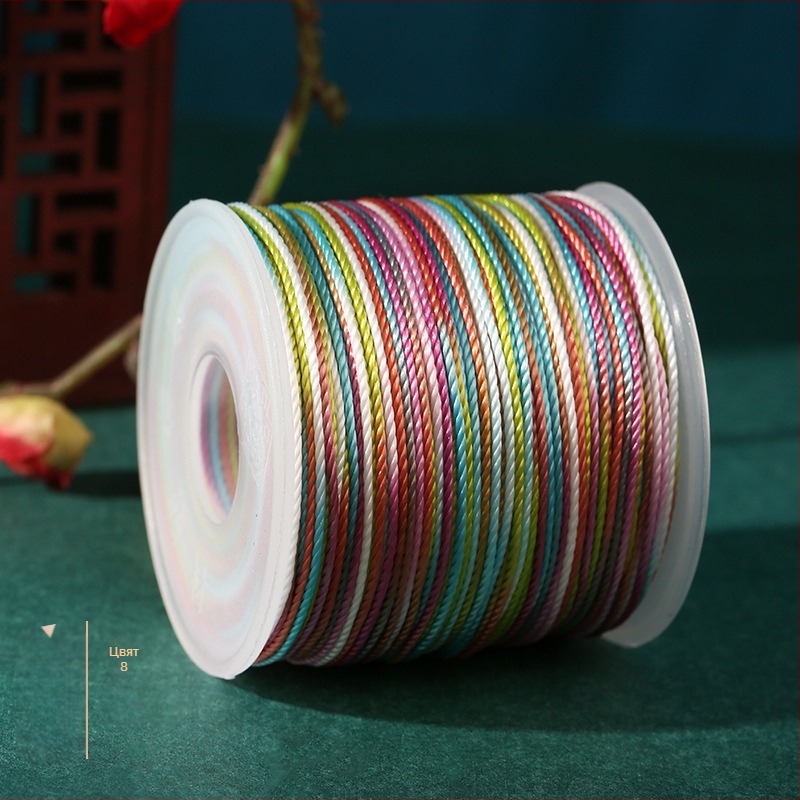 Dragon Knot Гривна от ръчно плетено въже, 24 нишки, 1.0 мм, мъниста, многоцветно боядисана, не избледнява