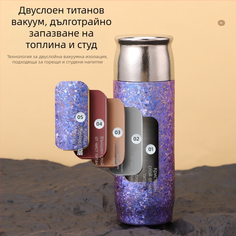 Термос-чаша от чист титан с цедка за чай, двуслоен изолиран съд за вода, подходящ за открито и кола, бизнес подарък