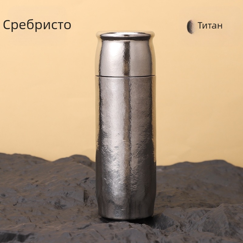 Термос-чаша от чист титан с цедка за чай, двуслоен изолиран съд за вода, подходящ за открито и кола, бизнес подарък