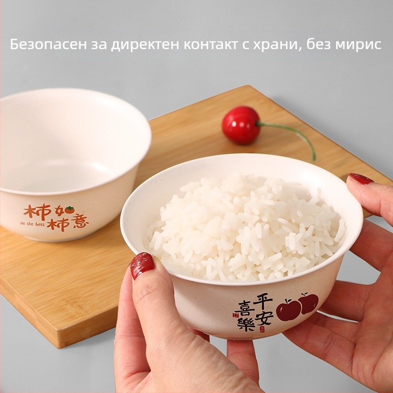Еднократен комплект купи и клечки за хранене от оризови люспи, съдове с хранителен клас за дома, дебел и твърд за събирания, пикници и открити пространства