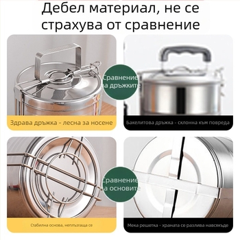 Guosheng Многослойна кутия за обяд от неръждаема стомана с двойна изолация, отделения за храна и преносим съд