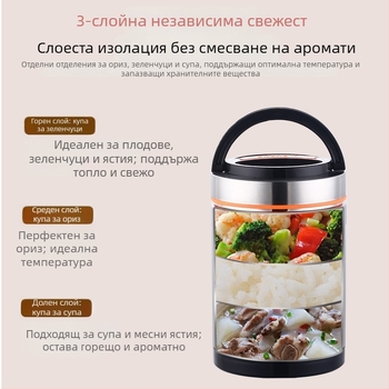 Преносим вакуумноизолиран оризов термос, многослоен, голям капацитет, 201 неръждаема стомана, за домашна употреба