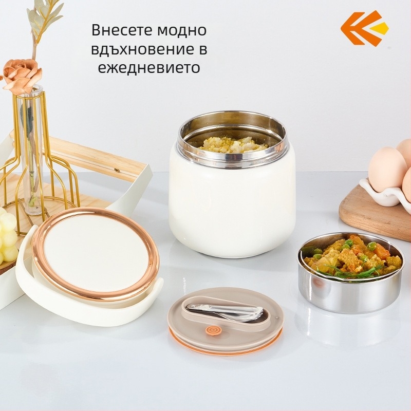 Изолирана кутия за обяд от 316 неръждаема стомана с дръжка, вакуумно запечатване, голям капацитет, с прибори и термо чанта