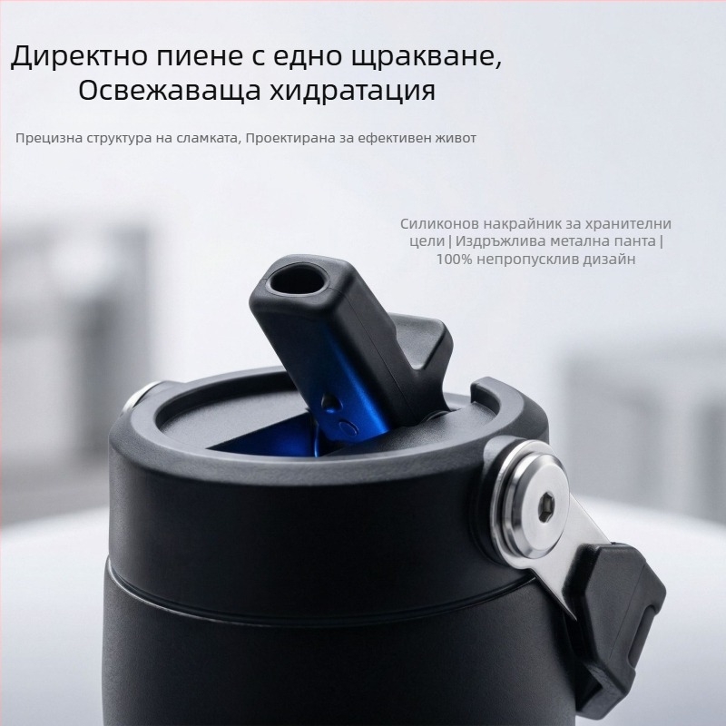16oz Термос за походи на открито – 304 неръждаема стомана, бутилка за вода със сламка, преносима спортна бутилка за колоездене