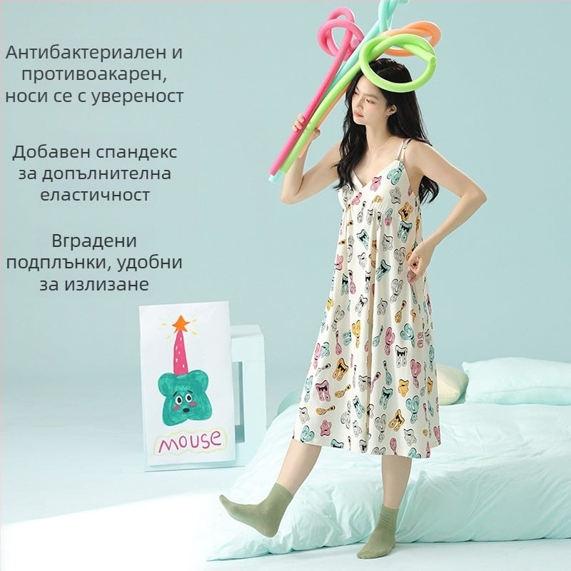 Памучна нощница с подплънки за бюста, дамска без ръкави, лятна тънка и свободна, голям размер