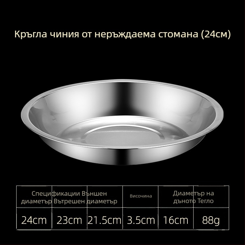 Чинии от неръждаема стомана за хранене – плитки и дълбоки дизайни, три размера: 16–17 см, 18–19 см, 24–25 см.