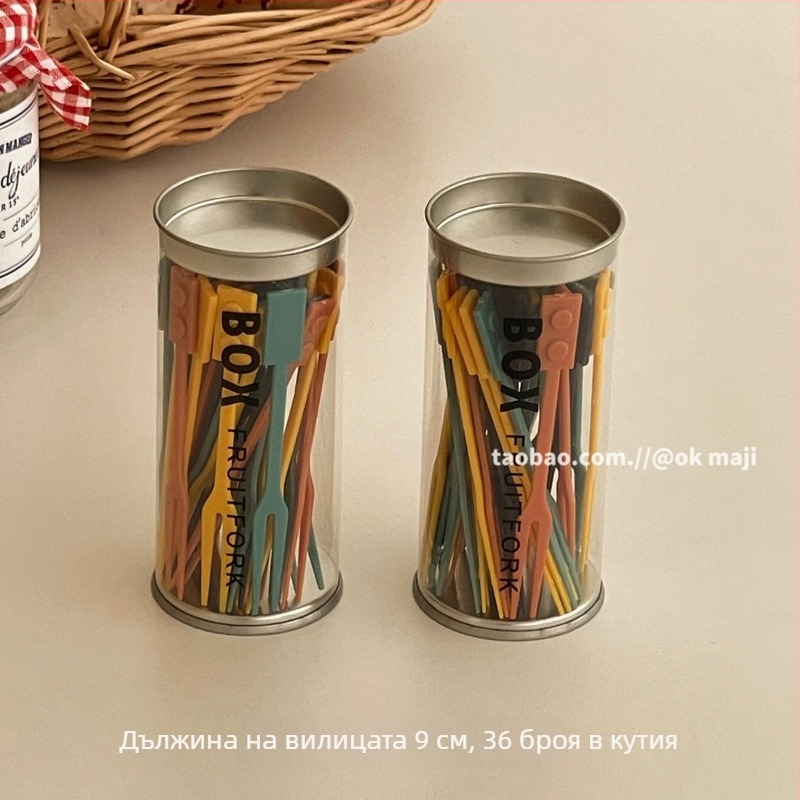 Креативни плодови вилици с кутия за съхранение, еднократни пластмасови малки вилици за плодове, закуски и десерти