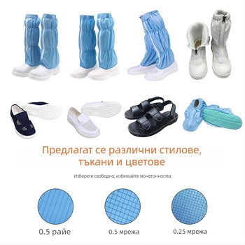 Антистатични покривки за обувки, многократно измиващи се, с нехлъзгаща гумена подметка, за безпрашни работни зони и чисти помещения