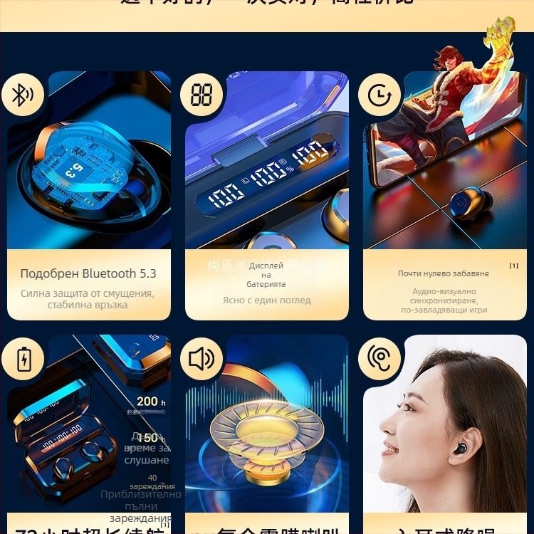 Истински безжични Bluetooth слушалки за спорт с шумопотискане, в ушите, дълъг живот на батерията, модел 2025