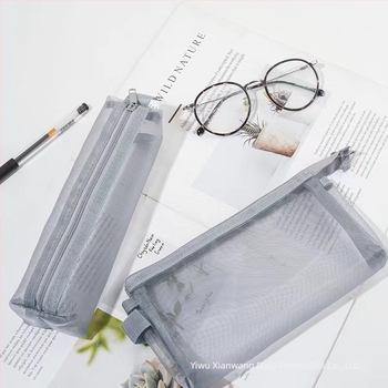 Muji стил минималистична чанта за писалки с голям капацитет, прозрачен джоб от нейлонова мрежа с цип
