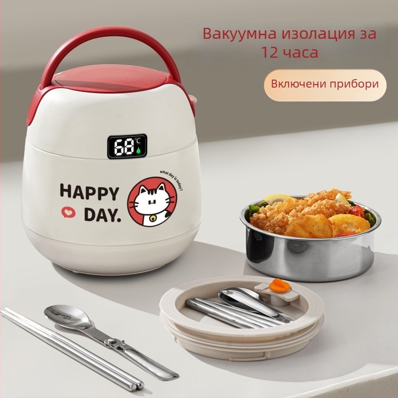 Дълга изолирана кутия за обяд с дръжка за офис служители и ученици
