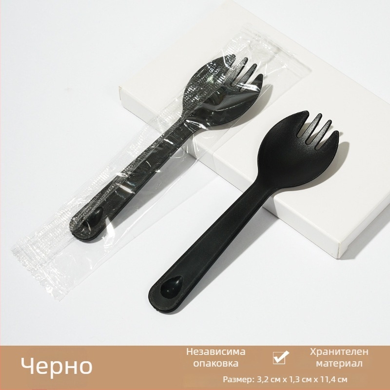 Еднократна сгъстена пластмасова лъжичка за сладолед и десертна вилица, малка вилица за торта, индивидуално опакована