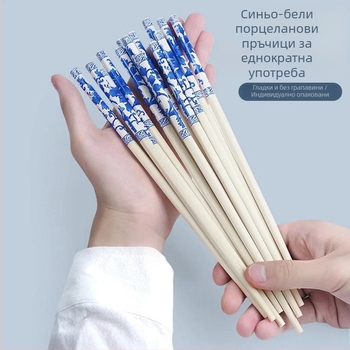 Еднократни клечки от синьо‑бял порцелан, удължени и по-дебели, индивидуално опаковани, подходящи за хранене, за открити събития, за хотели и дома, за Нова година