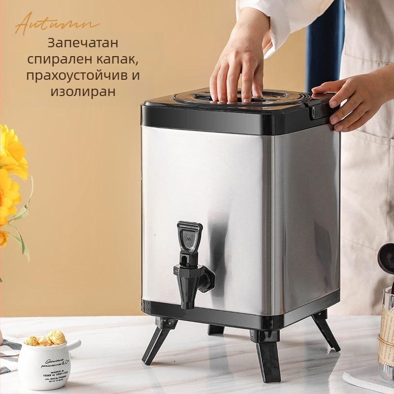 Комерсиална квадратна изолирана кофа за напитки с двойна изолация, 10 л, неръждаема стомана 304, квадратен дизайн, подходяща за чай и соево мляко