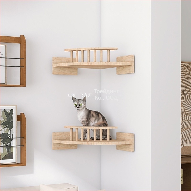 Стенно монтиран DIY котешки катерещ рафт с интегрирано котешко легло и зона за скачане.