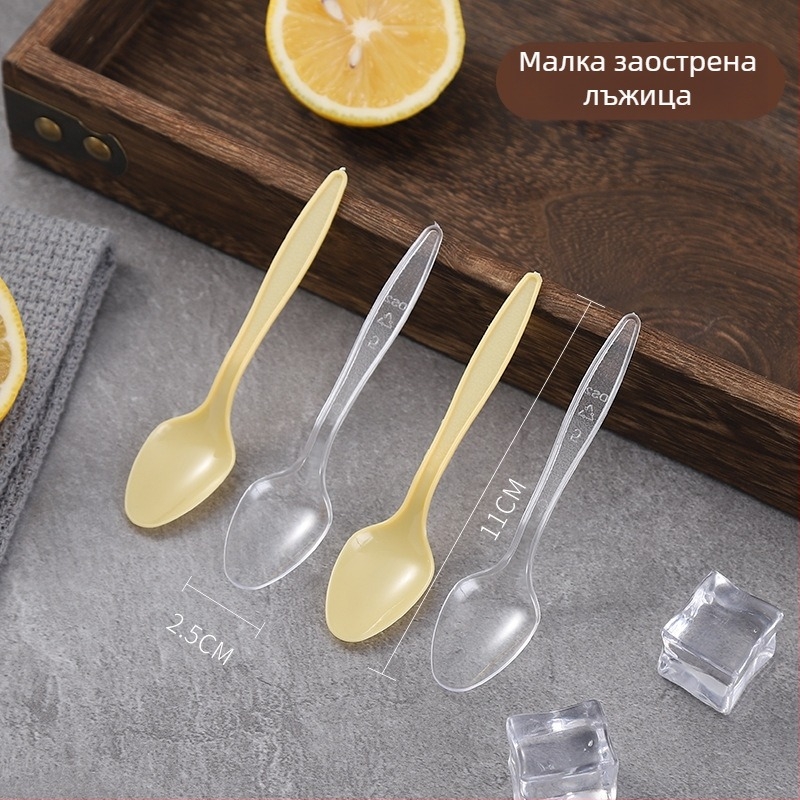 Еднократни пластмасови лъжички, дебелостенни: десертна лъжичка, супена лъжичка, лъжичка за каша, лъжичка за храна за вкъщи, плодова лъжичка