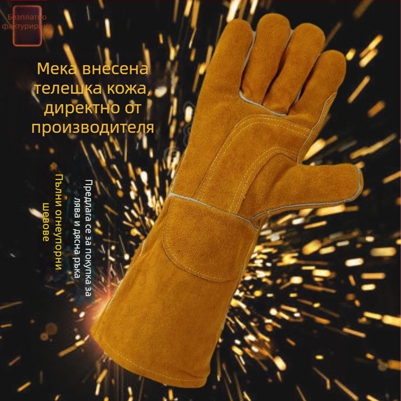 Заваръчни ръкавици от мека кожа, удебелени и огнеупорни, за зимни условия — индустриални дълги ръкавици против изгаряния, високотемпературни