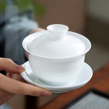 Гайван от бял порцелан Jingdezhen със капак, голям размер, керамичен комплект за чай, минималистичен дизайн