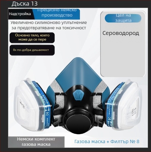 Газ маска за пръскана боя — антиформалдехидна защита, защита от токсични и химически газове, серен диоксид и тежки прахови частици