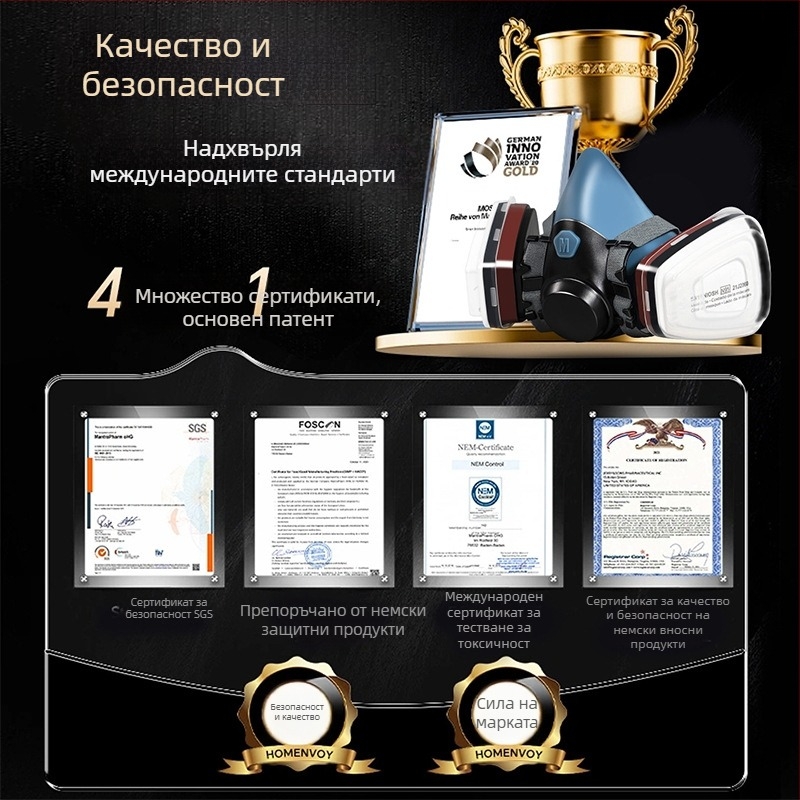 Газ маска за пръскана боя — антиформалдехидна защита, защита от токсични и химически газове, серен диоксид и тежки прахови частици