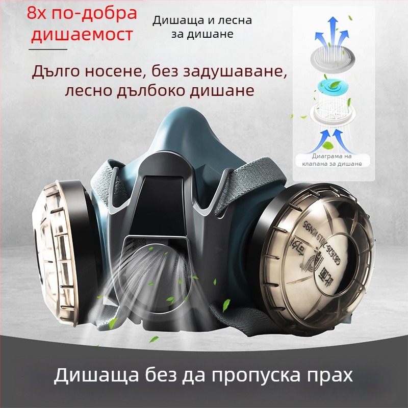 Газ маска за пръскана боя — антиформалдехидна защита, защита от токсични и химически газове, серен диоксид и тежки прахови частици