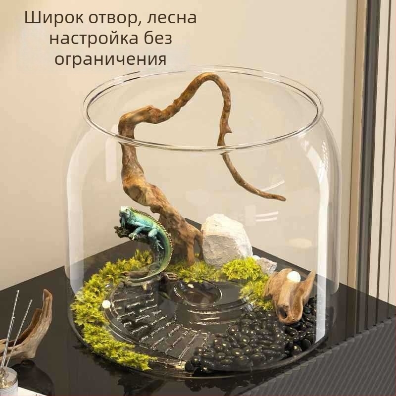 Настолен аквариум за костенурки за дома с екологично оформление и слънчева платформа