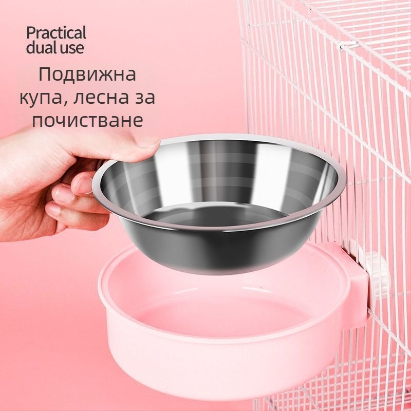Неръждаема стоманена купа за домашни любимци — единична купа за храна и вода за котки и кучета, закачване или фиксиран монтаж.