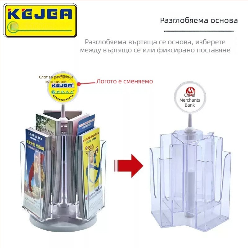 Keji въртящ се настолен дисплей за каталози и рекламни материали, многоетажна поставка за списания и страници