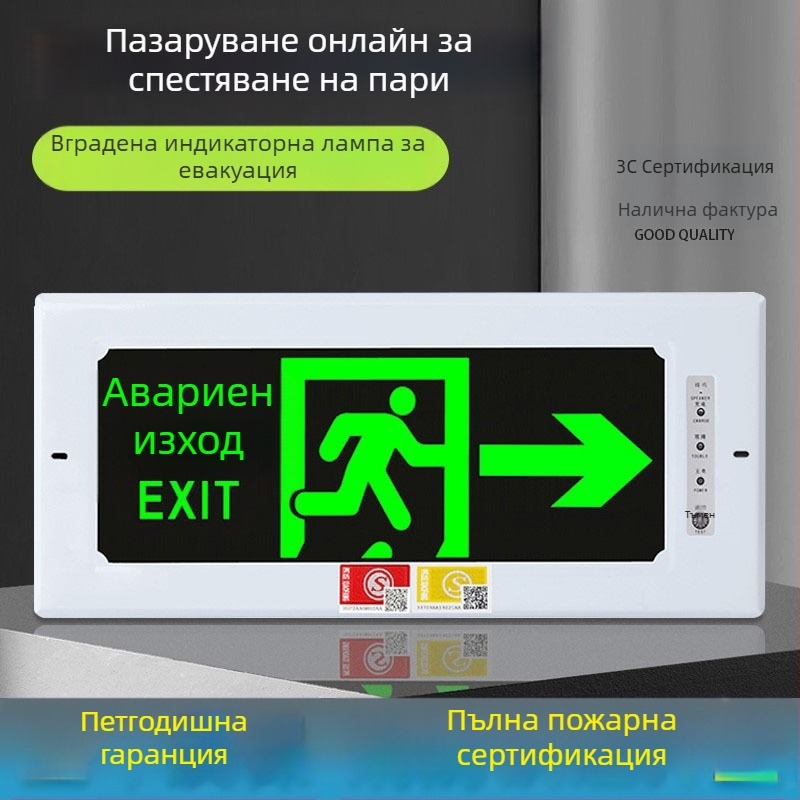 Вградена LED пожарна аварийна светлина по новия национален стандарт, индикатор за безопасен изход и знак за евакуация (скрита инсталация)