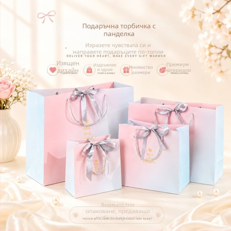 Градиентно пепелно-розова торба в стил Инстаграм за подаръци, торба за носене и малка хартиена торбичка, опаковка за облекло, различни размери
