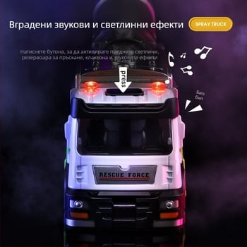 Детска играчка водна пръскачка-камион - симулиран санитарен и инженерно-производствен модел за потискане на прах