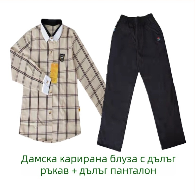 Наннинг лятна училищна униформа за деца – комплект с кареобразен принт и къс ръкав